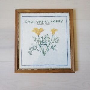 Framed California Poppy Flower Needle Point Art Picture